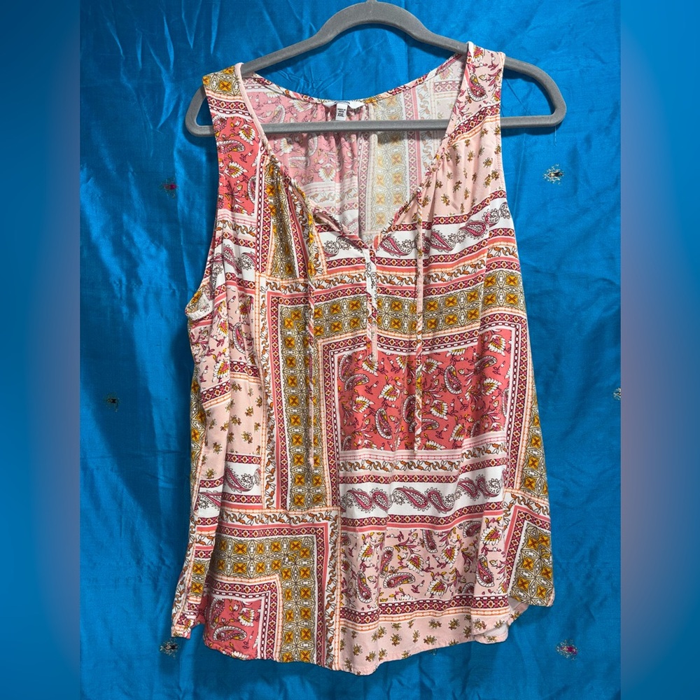 Sonoma Womens Top Size XL Pink Patchwork Floral Boho Cottage Western Y2K